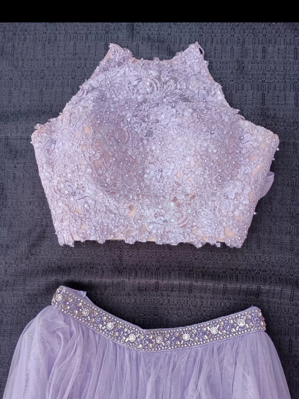 Lavender Lace Sequin Cropped Halter Top - Women